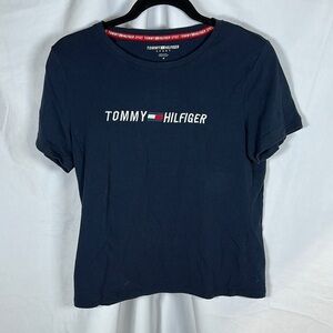 Tommy Hilfiger Blue and White Crop T-Shirt